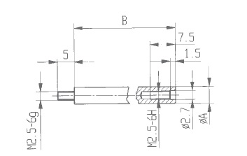 Extension for indicator d=5mm, L=50mm, thread M2,5